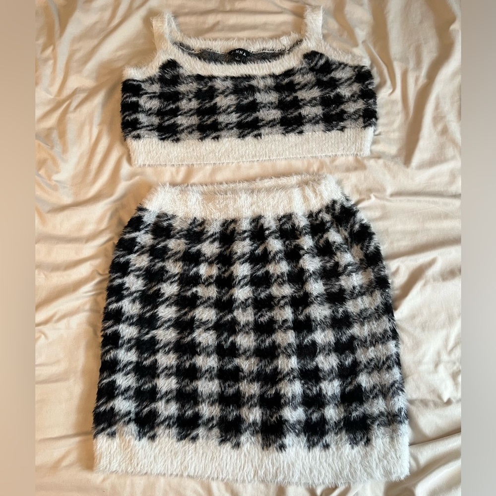 Two piece fuzzy top and skirt combo